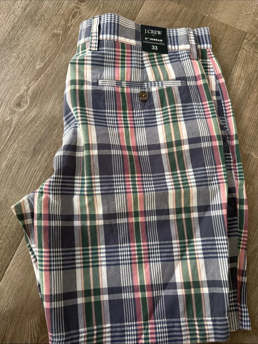 J. Crew Men’s Navy Plaid Cotton Chinos with Pink & Green Stripes